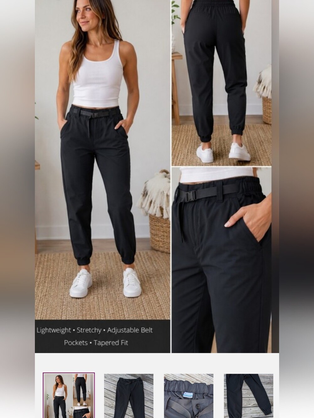 Columbia -womans Black Women's Tapered Jogger Pants with Adjustable Belt